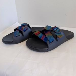 Chaco men's  chillos slides  sandals multicolor seat belt  buckle strap Sz 8